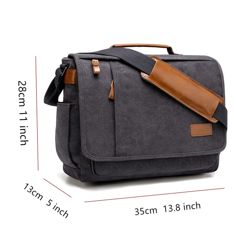 ESTARER 13-14 Inch Laptop Messenger Bag Water-Resistant Canvas Shoulder Bag for Business College, Grey - Image 2